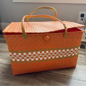 LAND OF NOD (crate & kids) strapping picnic basket Orange woven large capacity